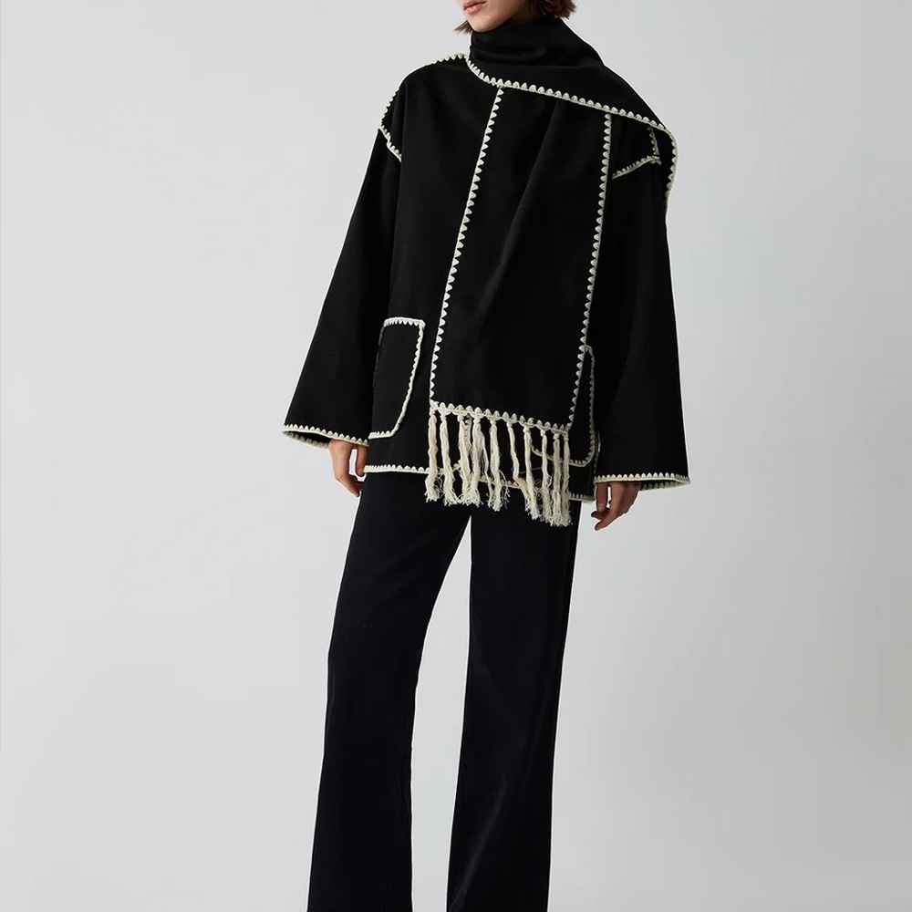 Oversized Whipstitch Jacket with Scarf